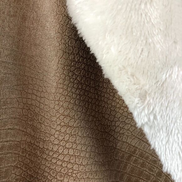 Alfred Dunner 12 Tan Ribbed Cardigan Open Front Sweater Jacket Faux Suede & Knit - Picture 8 of 11